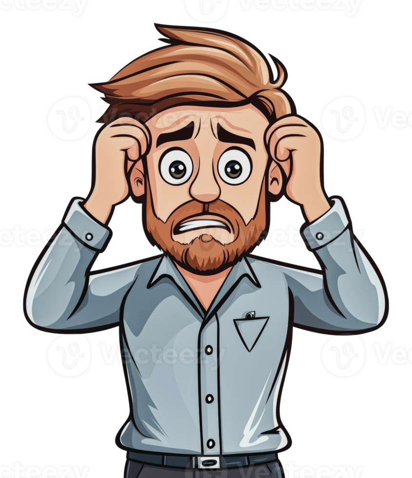 Man looking stressed with hands on head png