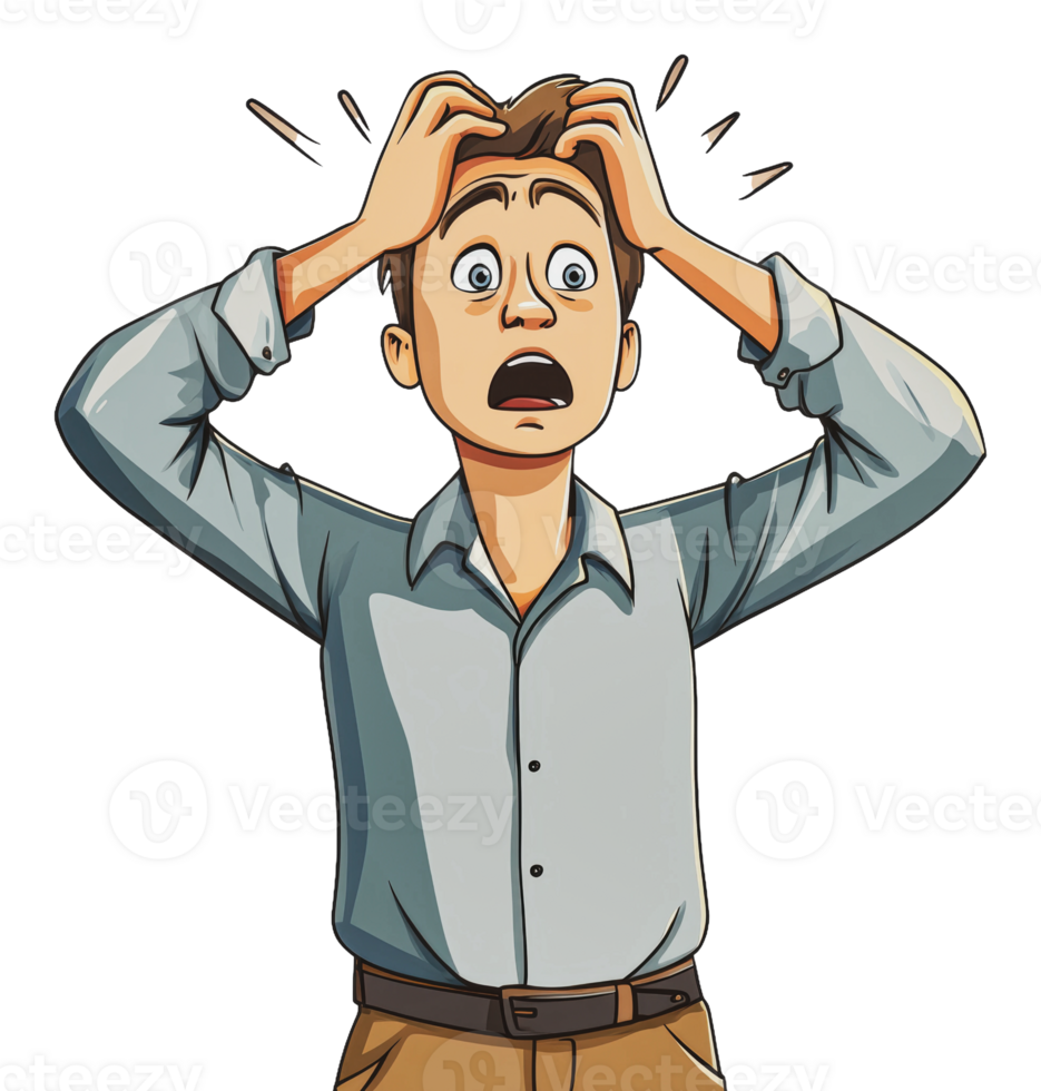 Cartoon man showing stress and anxiety png