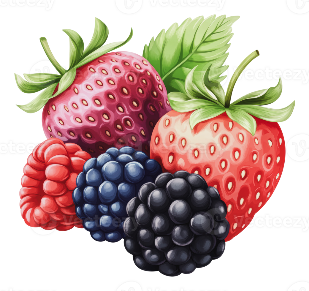 Colorful assortment of fresh berries in a cluster png