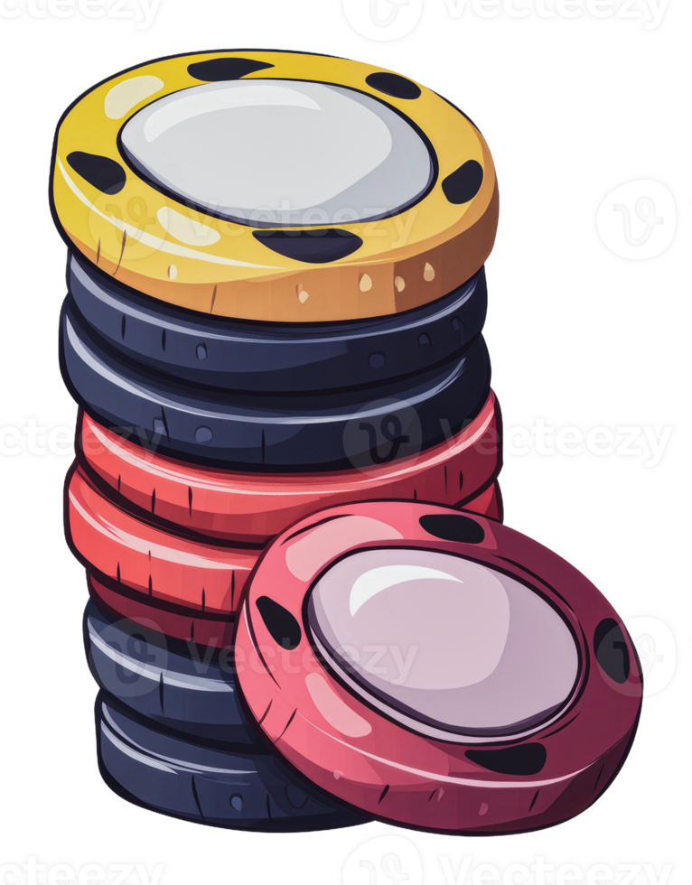 Colorful stack of poker chips with a vivid design png