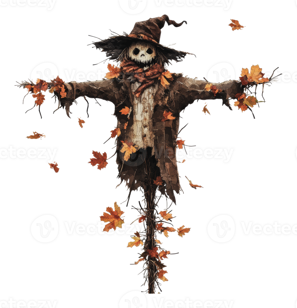 Autumn leaf scarecrow in the field png