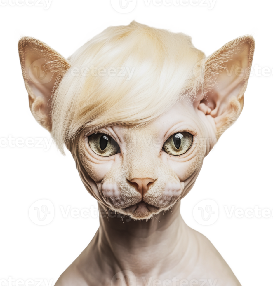 Cat with unusual hairstyle and striking features png