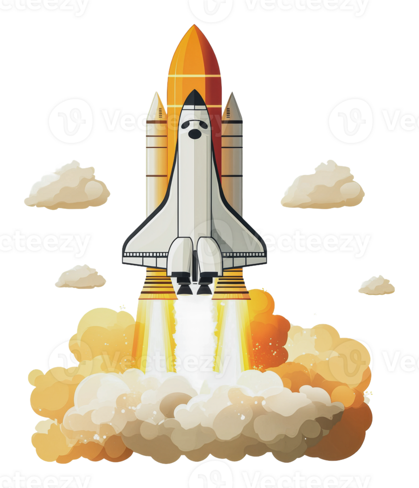 Rocket lifts off into cloudy sky png