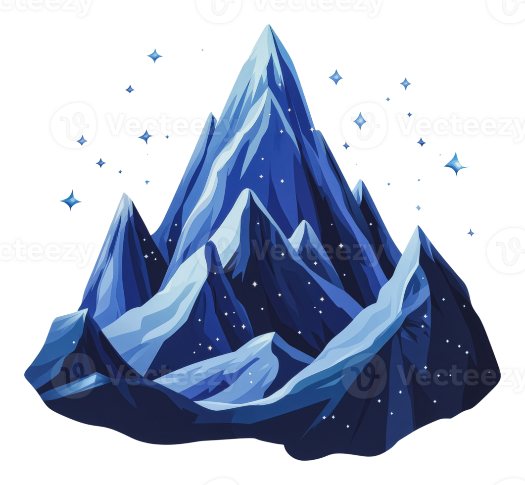 Majestic blue mountain range with sparkling stars png
