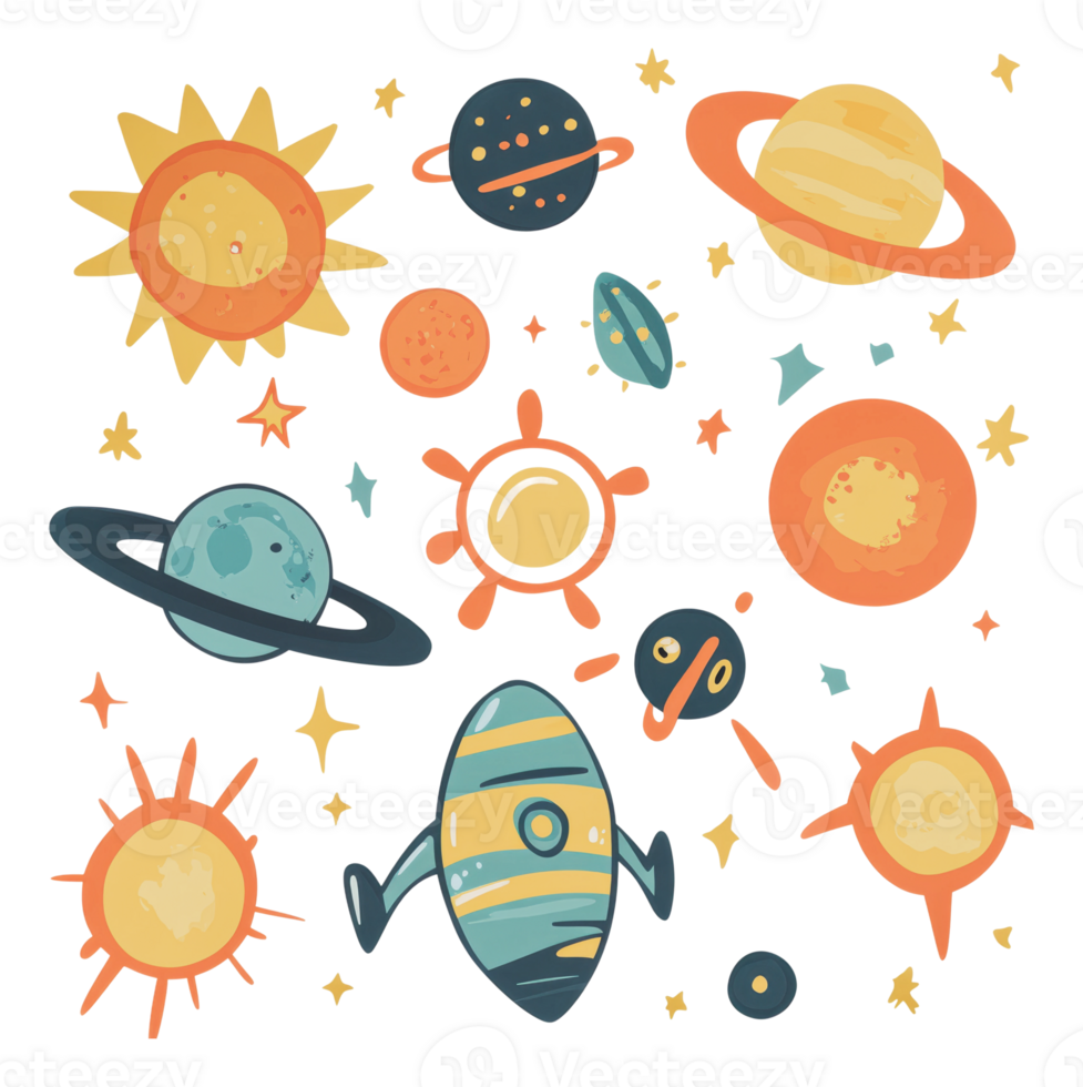Colorful cartoon of solar system png