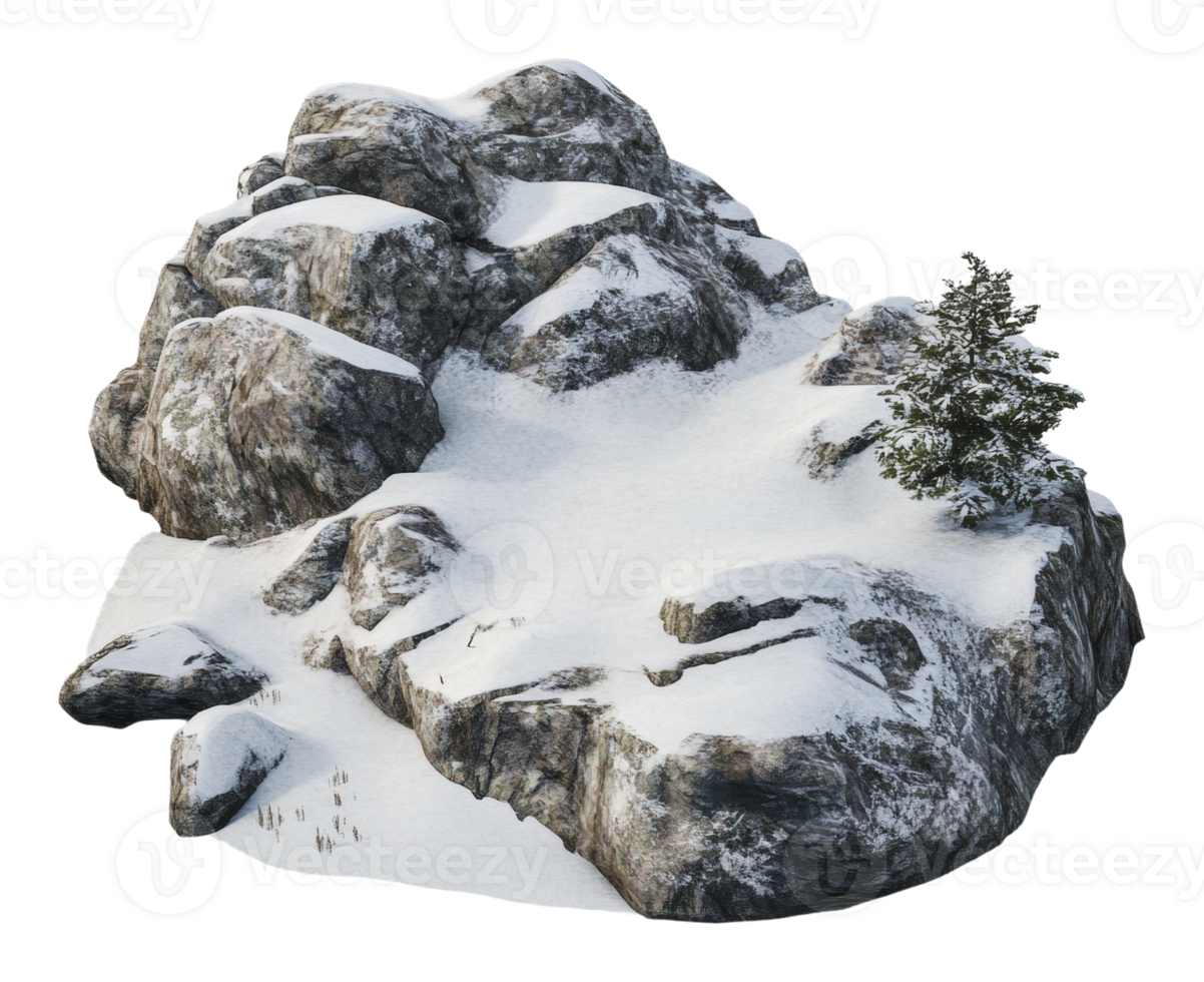 Snowy rocky landscape with a lone tree png