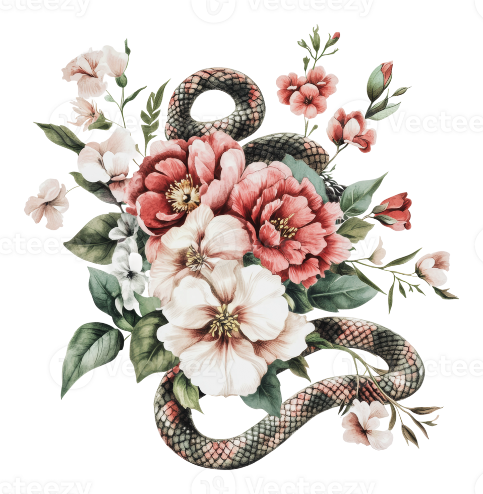 Floral display with a decorative snake png