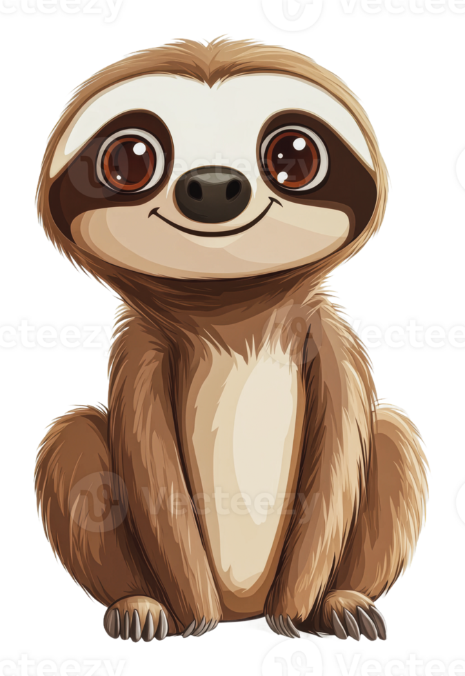 Cute cartoon sloth character smiling happily png