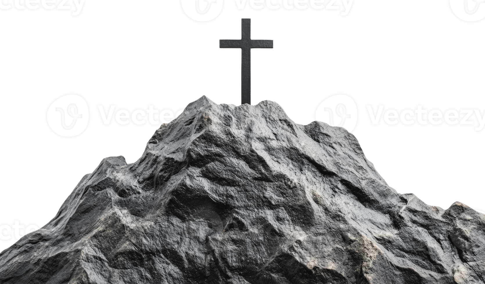Cross atop a rocky mountain formation in daylight png