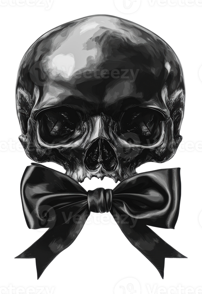 Black skull with a glossy bow tie design png