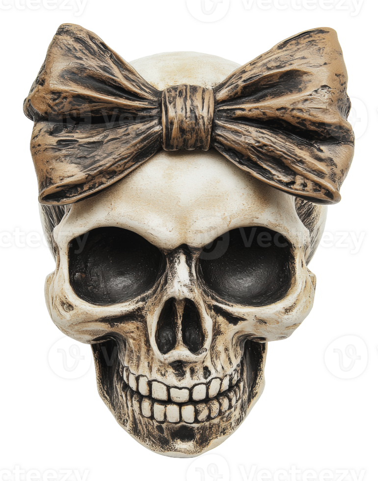 Decorative skull art with a bow on top png