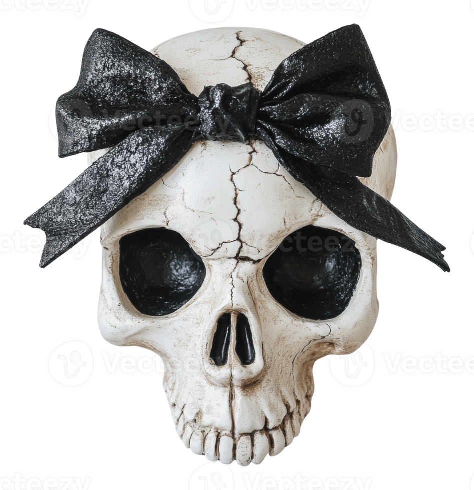Decorative skull with a black bow for Halloween png