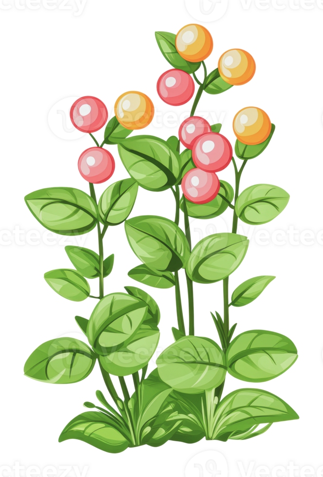 Vibrant plants with round fruits in a garden png