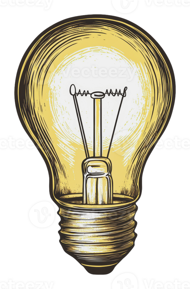 Vintage light bulb illustration with a warm glow png
