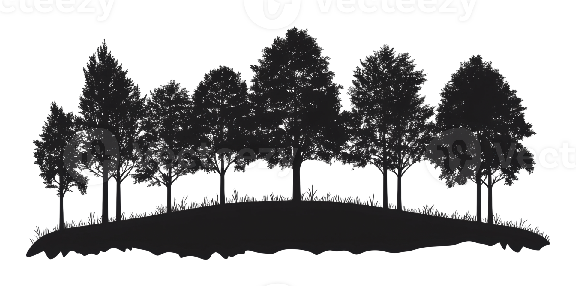 Silhouette of trees on a gentle hill during dusk png