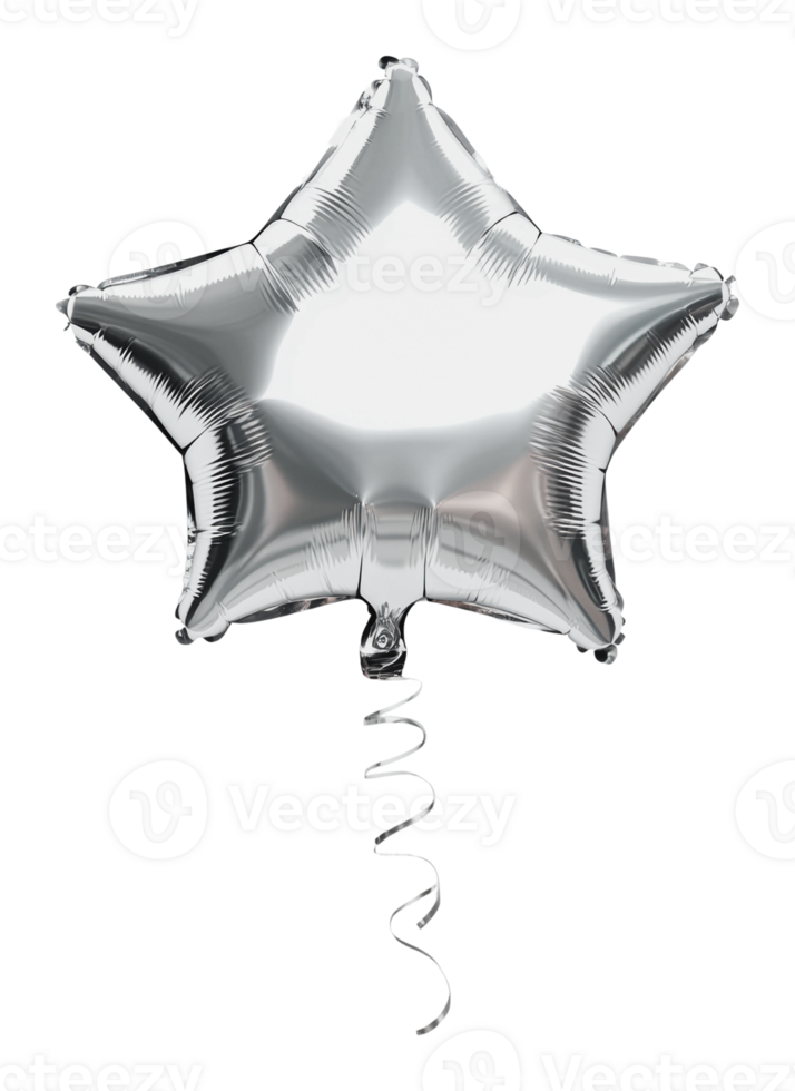 Shiny silver star balloon floating in the air png
