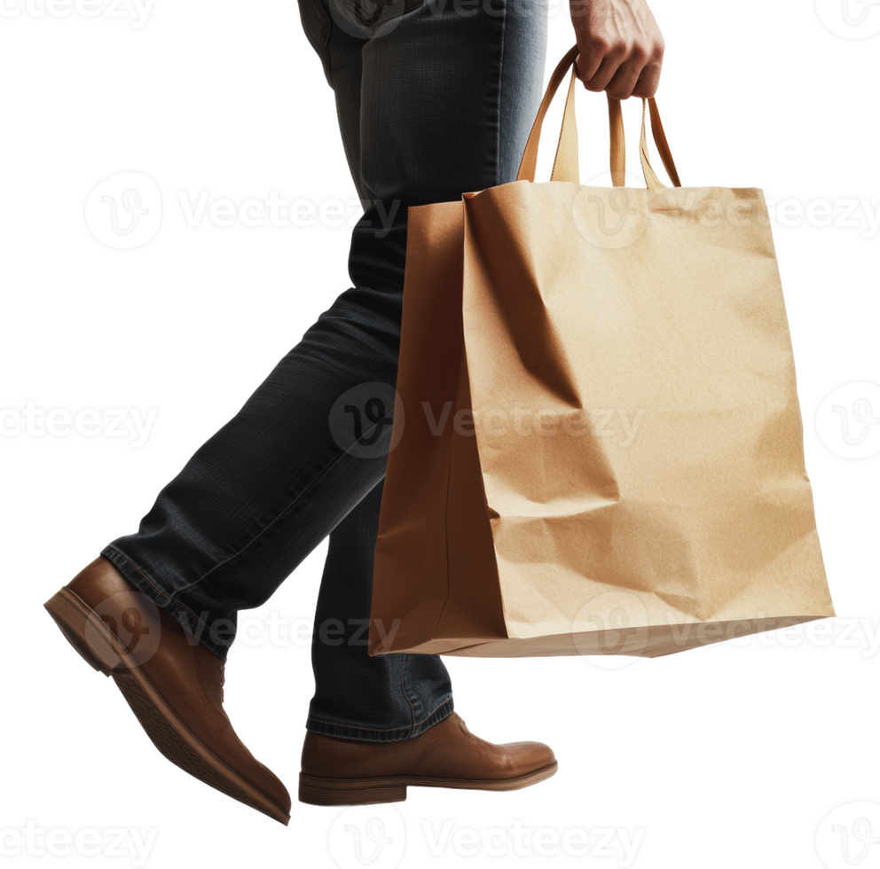 Walking with a paper bag in casual attire png