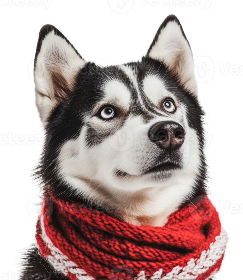 Siberian husky with red scarf looking thoughtfully png