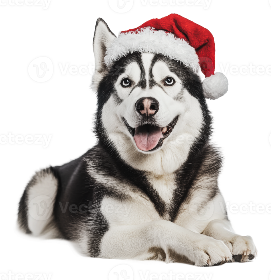 Siberian husky wearing a festive Santa hat png