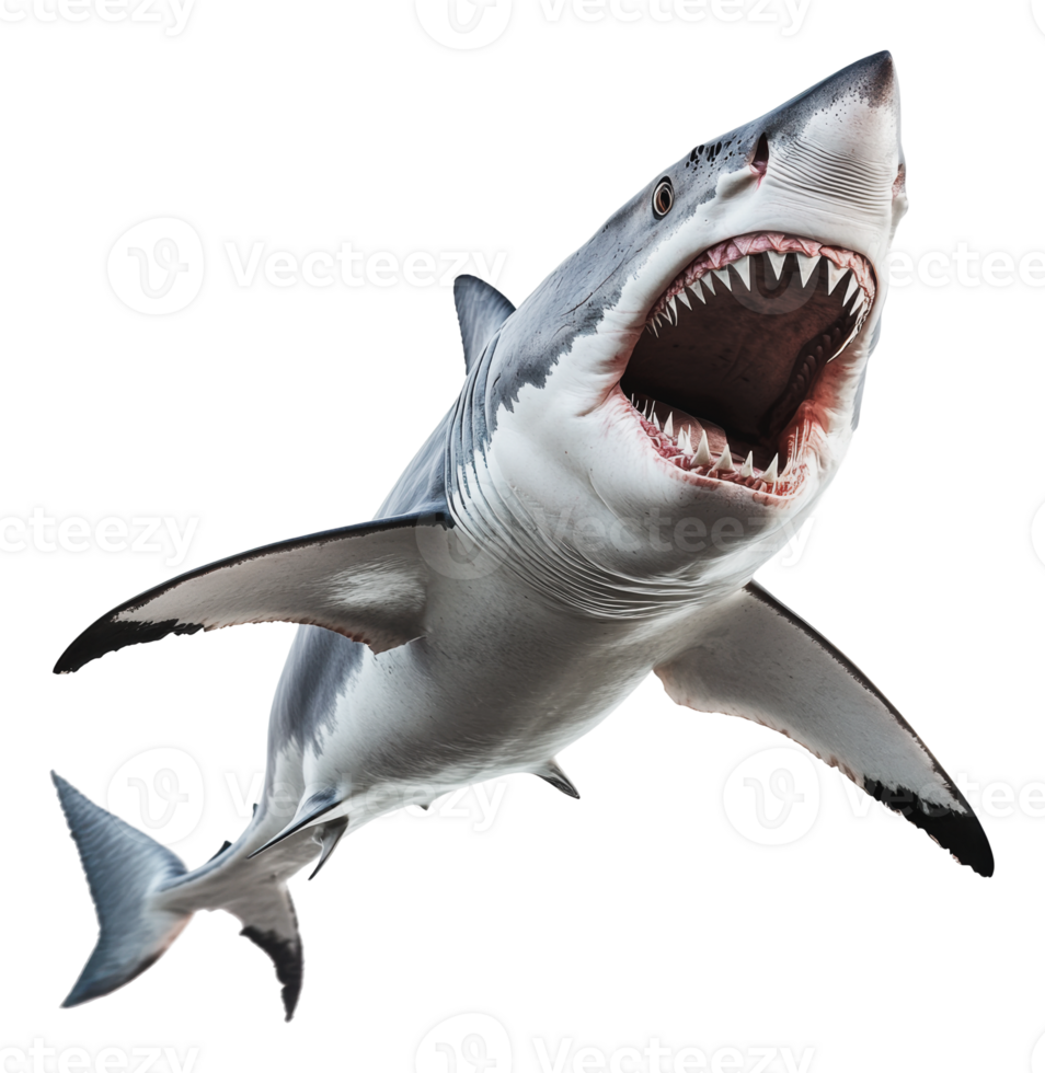 Majestic great white shark swimming in open water png