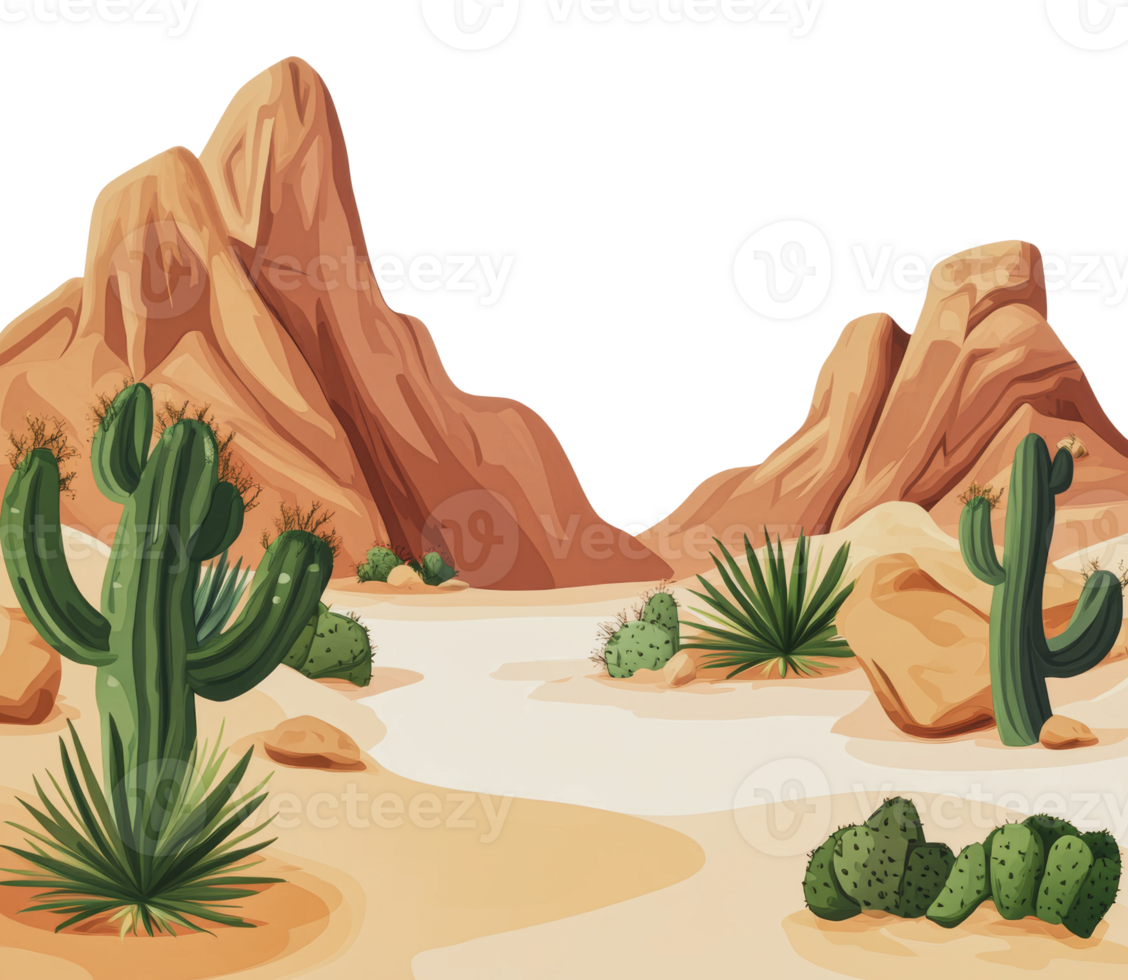 Cactus landscape with mountains under clear sky png