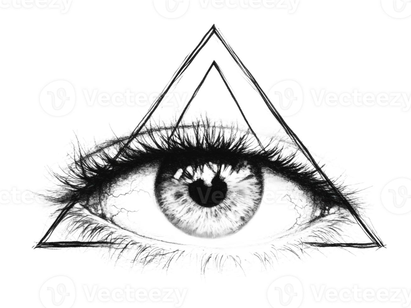 Intricate eye within geometric triangle design png