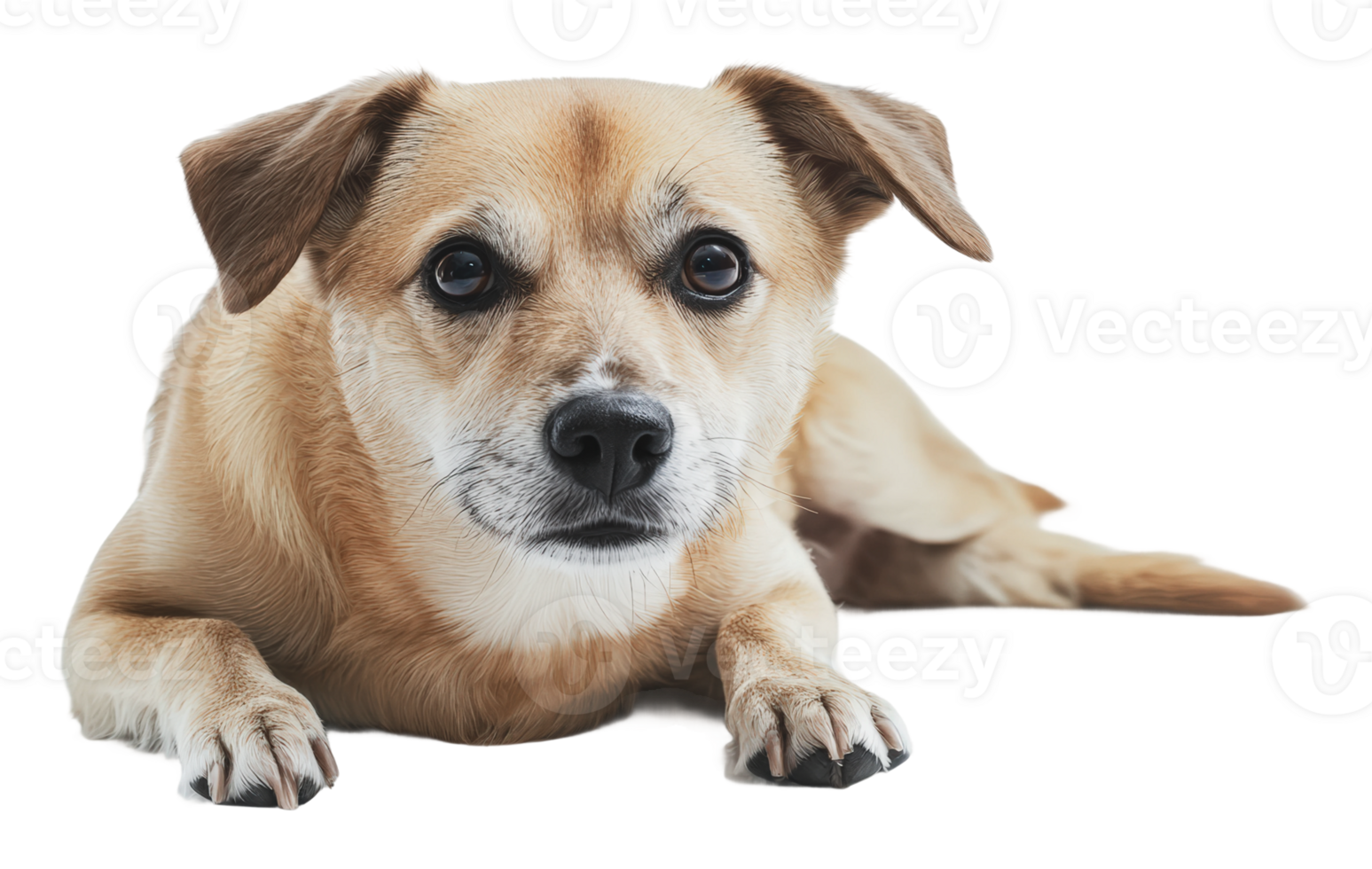 Brown dog lounging indoors on white png