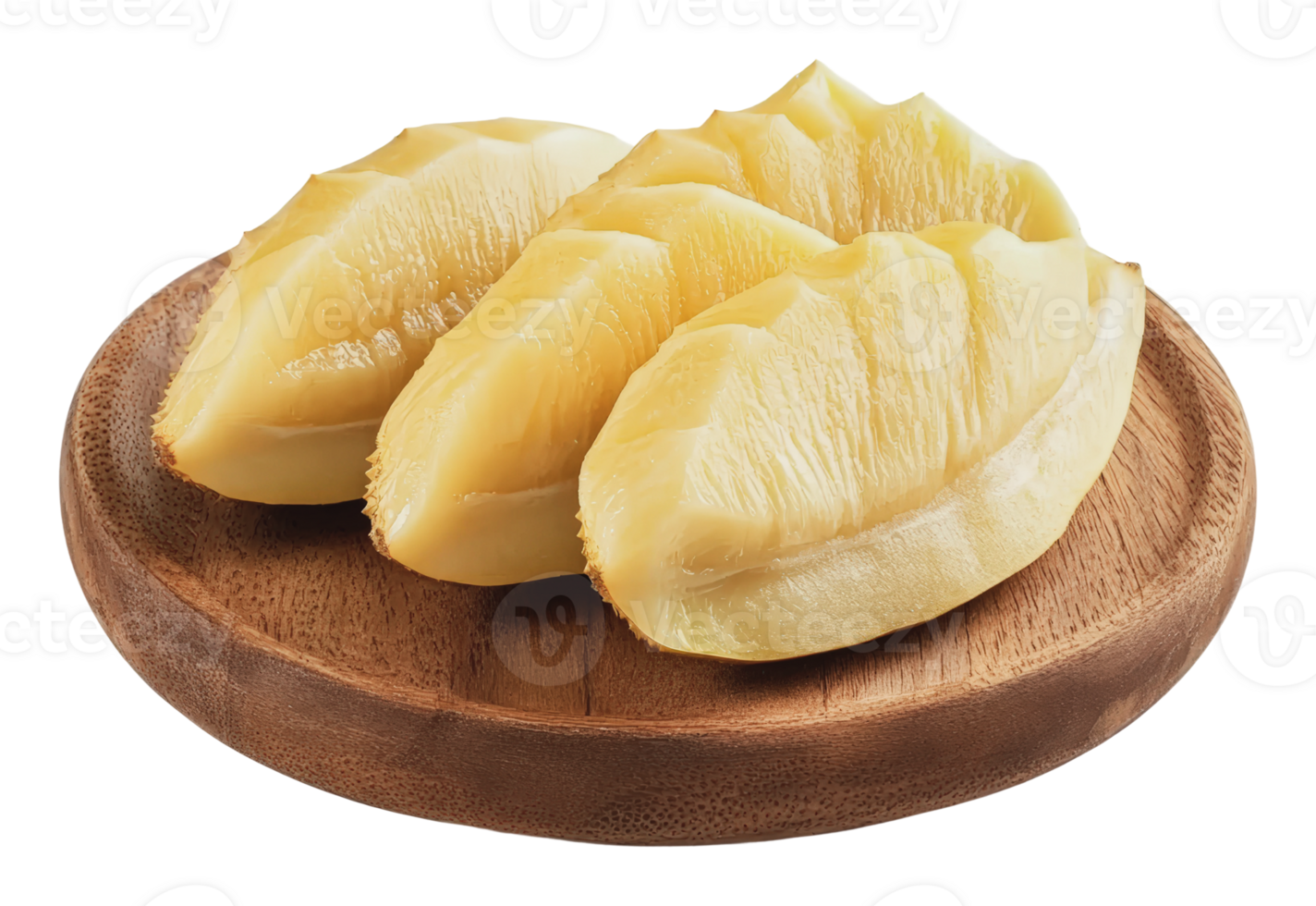 Delicious durian served on a wooden platter png