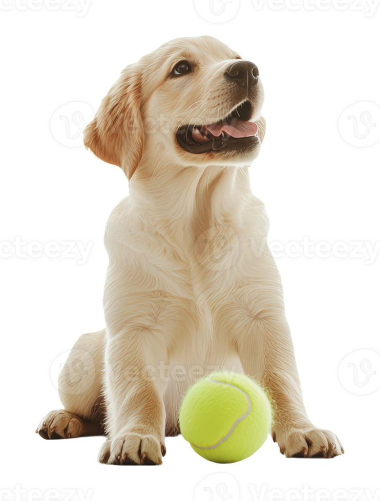 Happy golden retriever puppy with tennis ball png