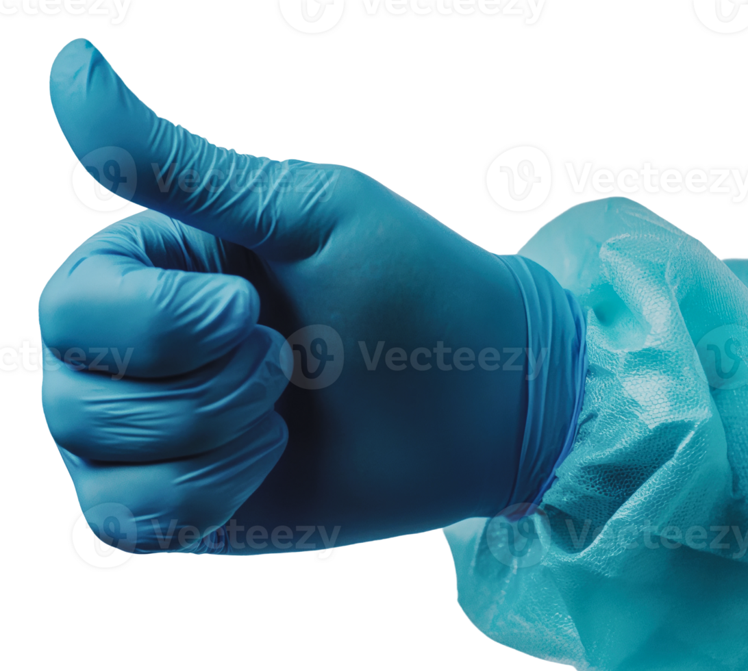 Gloved hand gives thumbs up in medical setting png