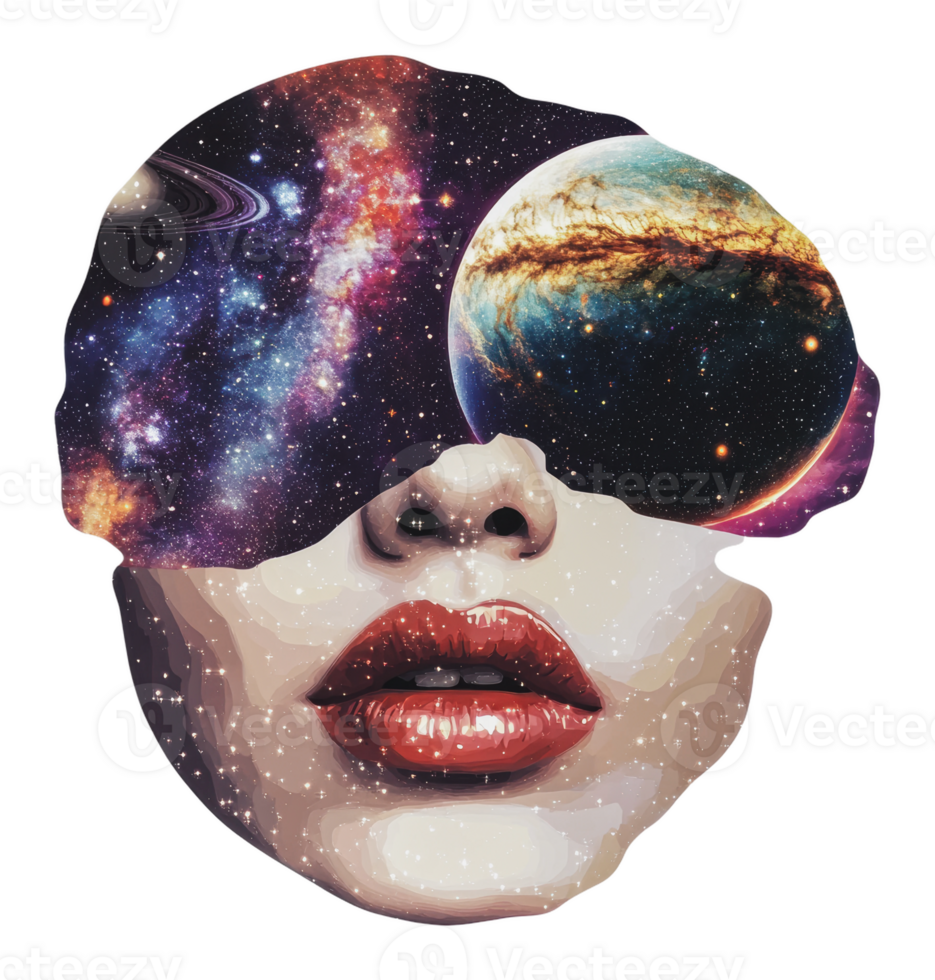 Cosmic woman with planets and stars in background png