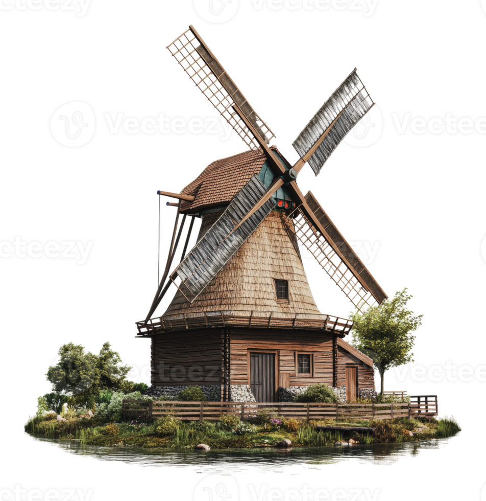 Charming windmill in tranquil nature png