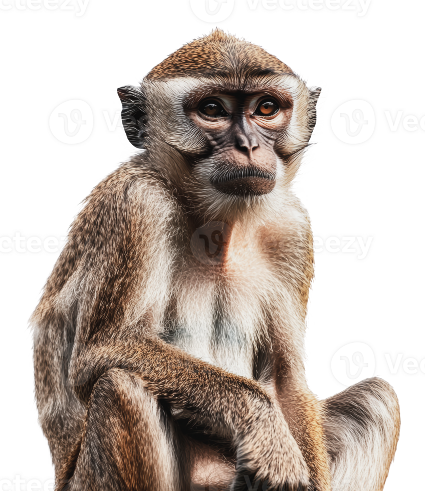 Monkey sitting calmly against white background png