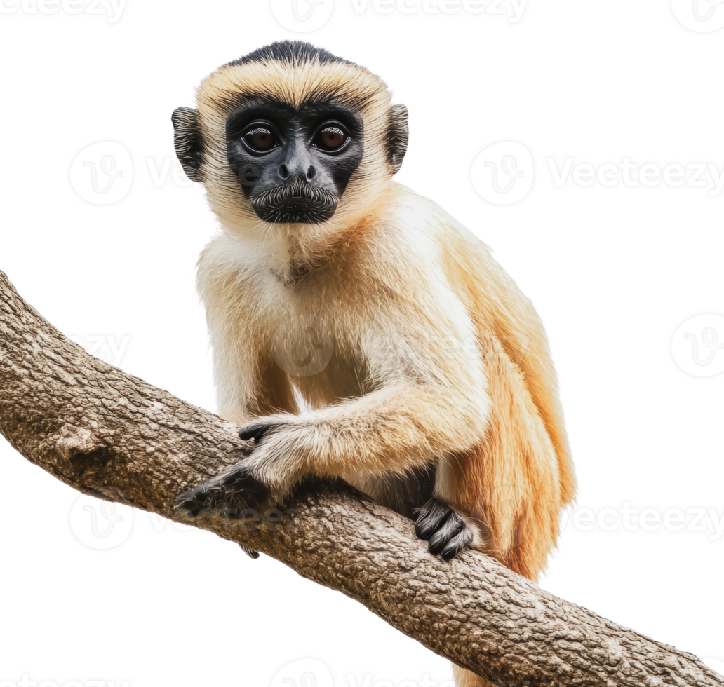 Curious monkey perched on a tree branch quietly png