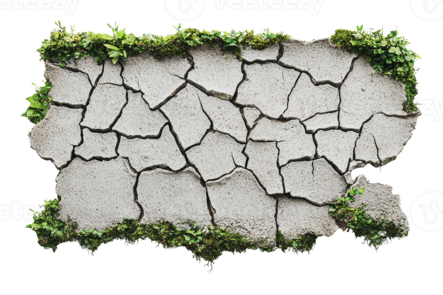 Cracked concrete with green growth png
