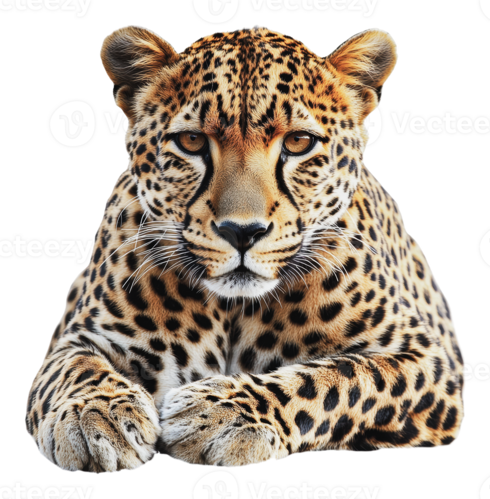 Leopard resting calmly on a white background png