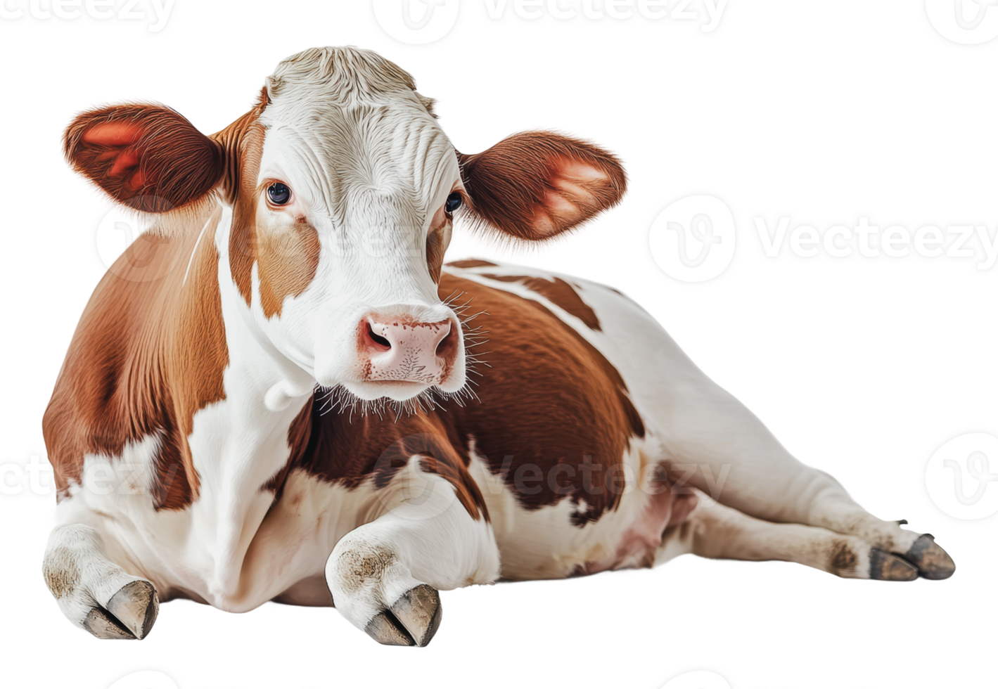 Cow resting on a white background in a calm pose png
