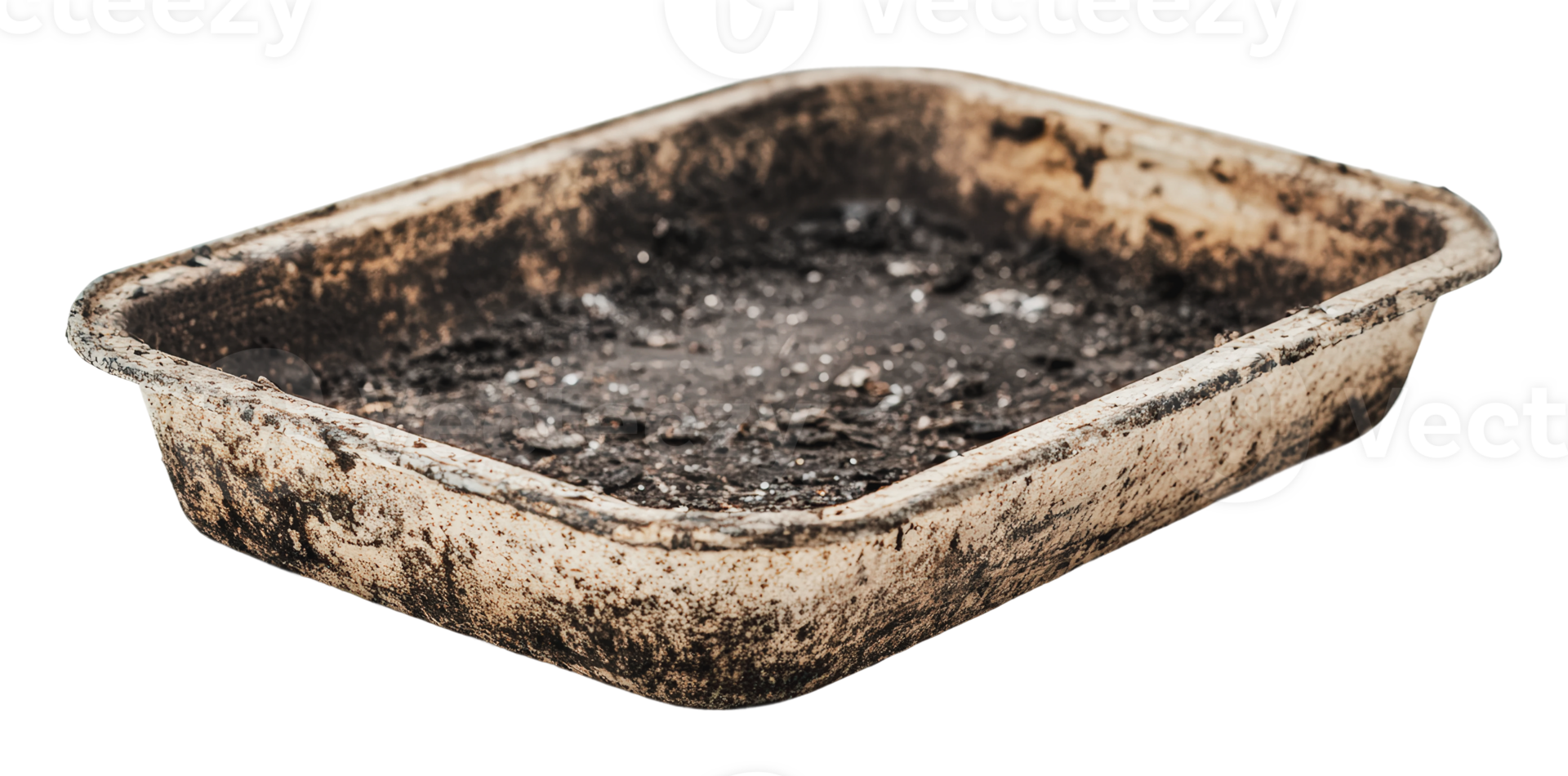 Old baking tray with burnt residue and grime png
