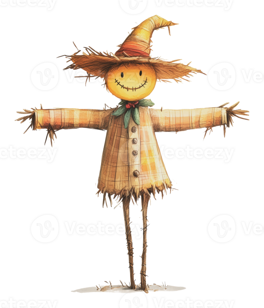 Scarecrow standing in a sunny field during autumn png