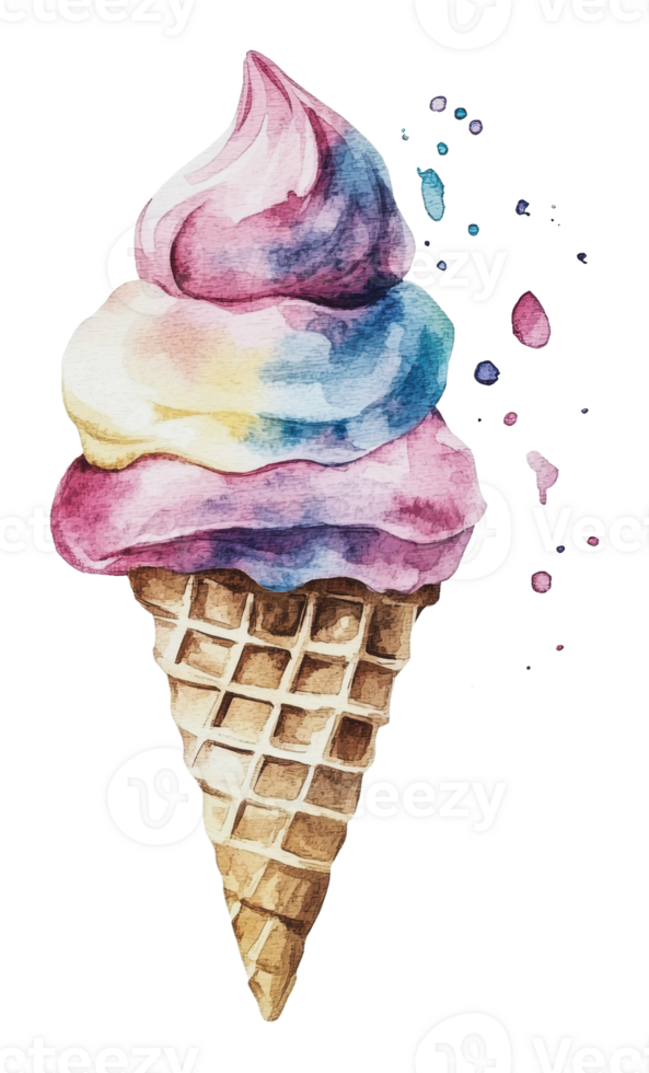 Colorful swirls of ice cream in a cone png