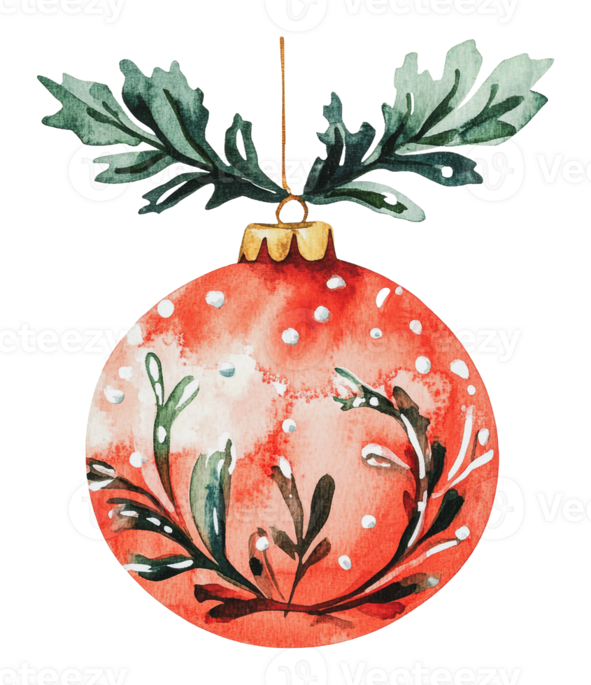 Colorful Christmas ornament with green leaves png