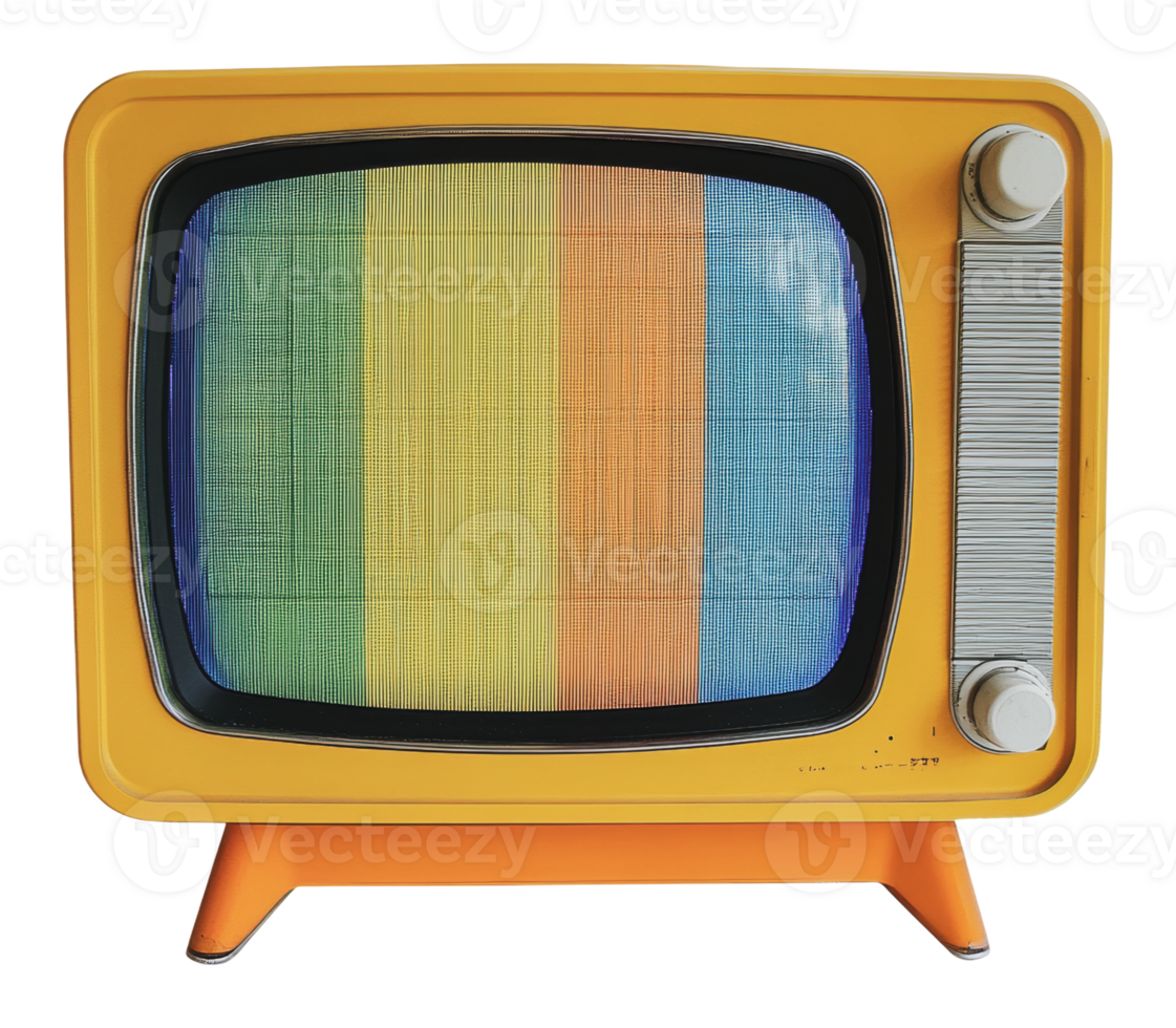 Retro television set with colorful static display png