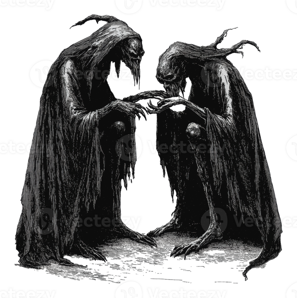 Cloaked figures in a secret meeting png