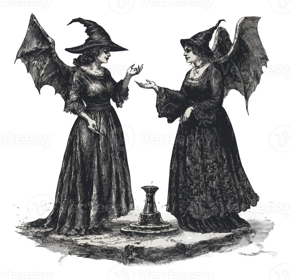 Two witches engaged in conversation with pot png