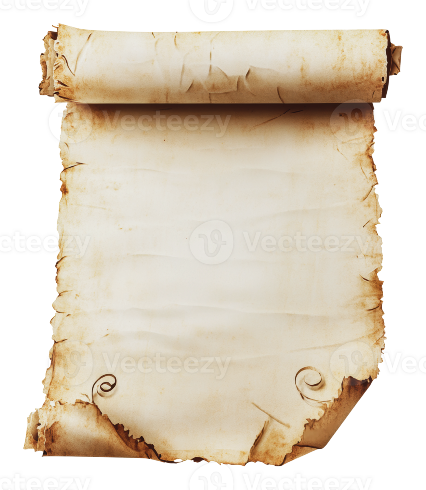 A rolled parchment scroll lies on a flat surface png