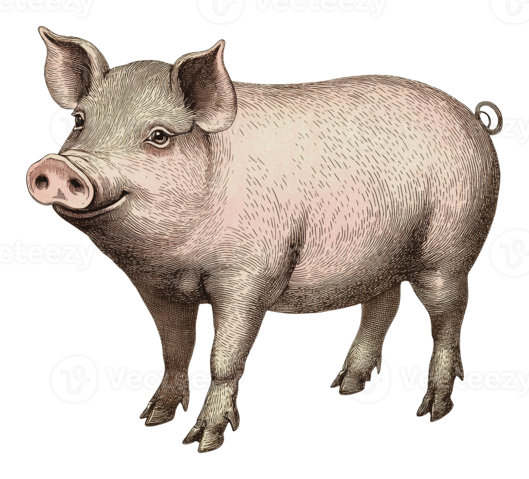 Cheerful pig standing on a farmyard background png