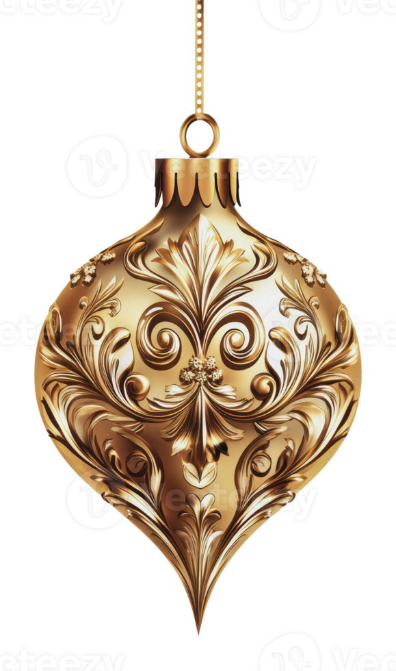 Elegant golden ornament hanging in festive setting png
