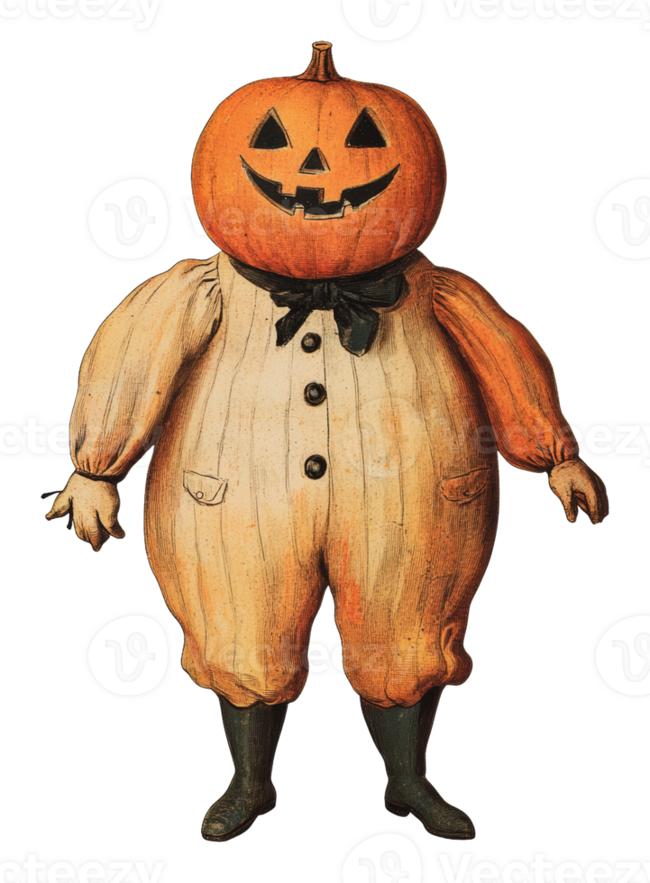 Vintage pumpkin figure with cheerful expression png