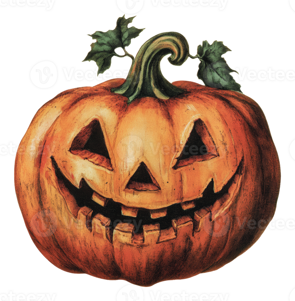 Smiling pumpkin with leaves for Halloween png