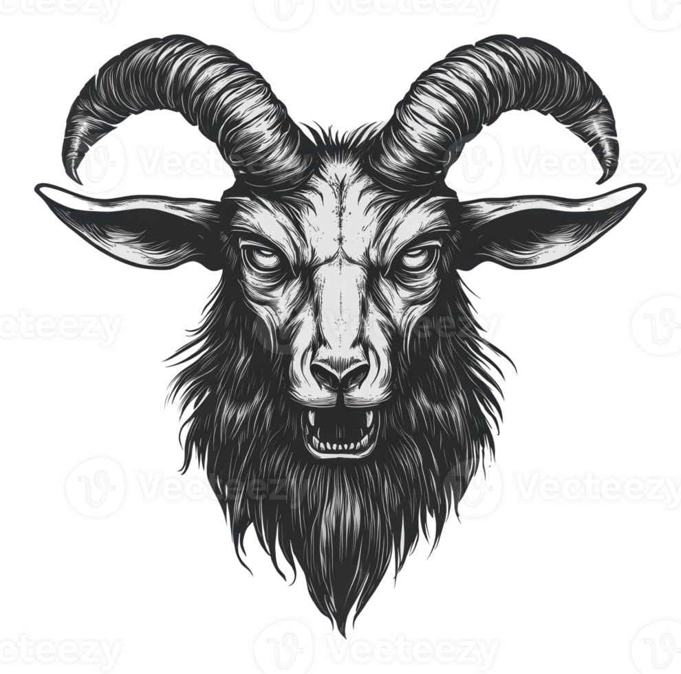 Detailed illustration of a fierce goat head png